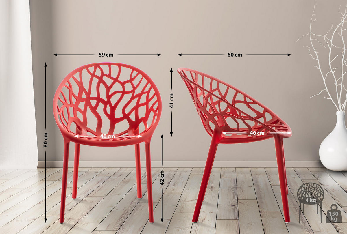 GARTENSTUHL 2er Set Kunststoff rot - Rot, Kunststoff (59/80/60cm) - CLP