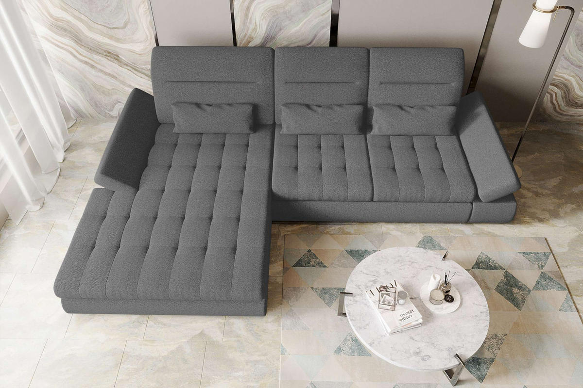 ECKSOFA Toscana Plus Strukturstoff inkl. Schlaffunktion - Anthrazit, Textil (179/300cm) - 99rooms