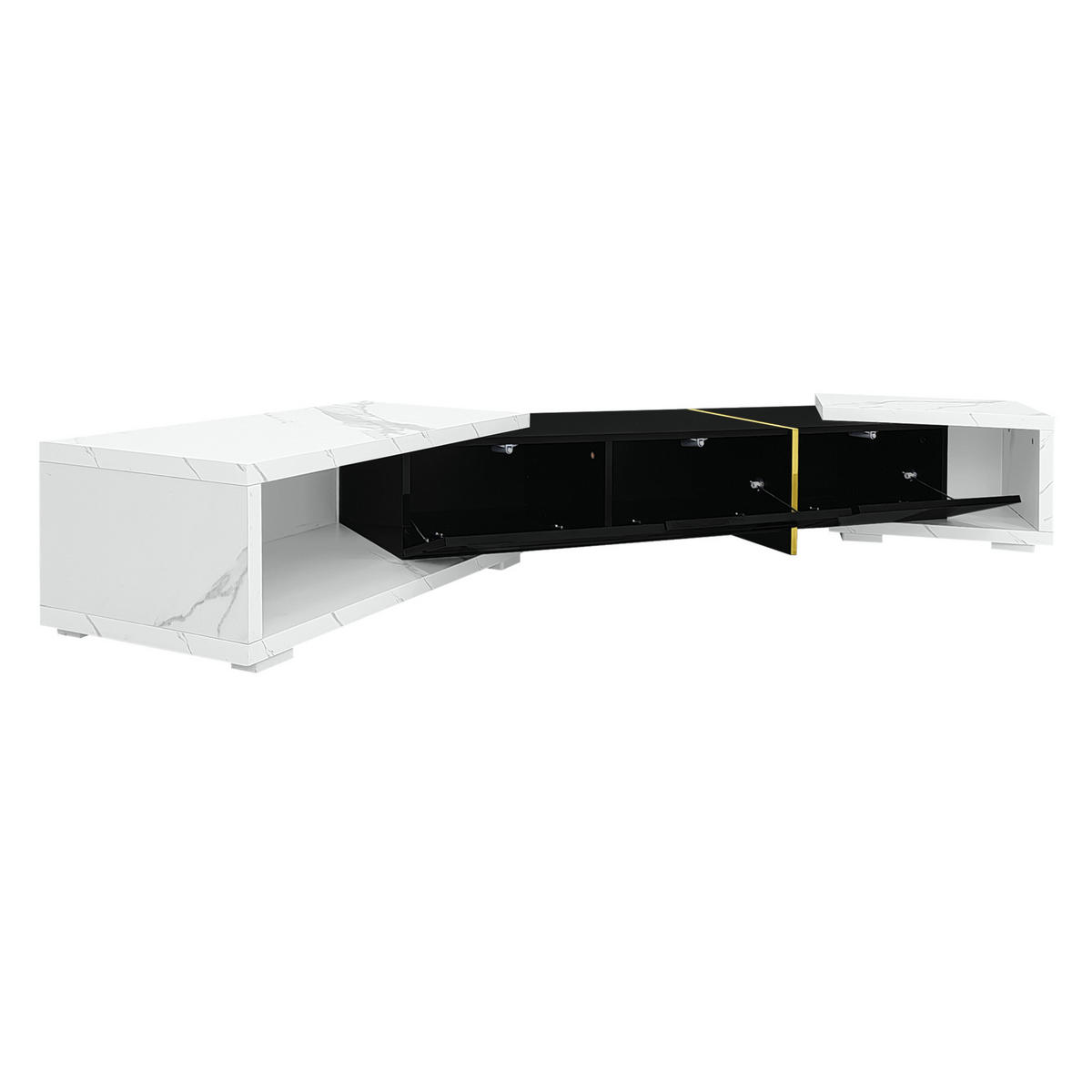 LOWBOARD 140-260 cm aus MDF und Spanplatte mit dreh- und ausziehbarer Funktion Schwarz/Weiße Marmoroptik - Schwarz, Holzwerkstoff (260/30/40cm) - Modenvie