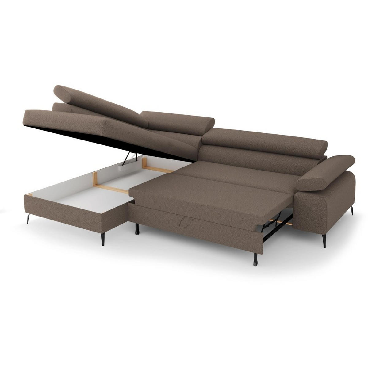 ECKSCHLAFSOFA Mellow mit Bettkasten, Dunkelbraun, links - Dunkelbraun/Schwarz, Textil (270/205cm) - Beautysofa