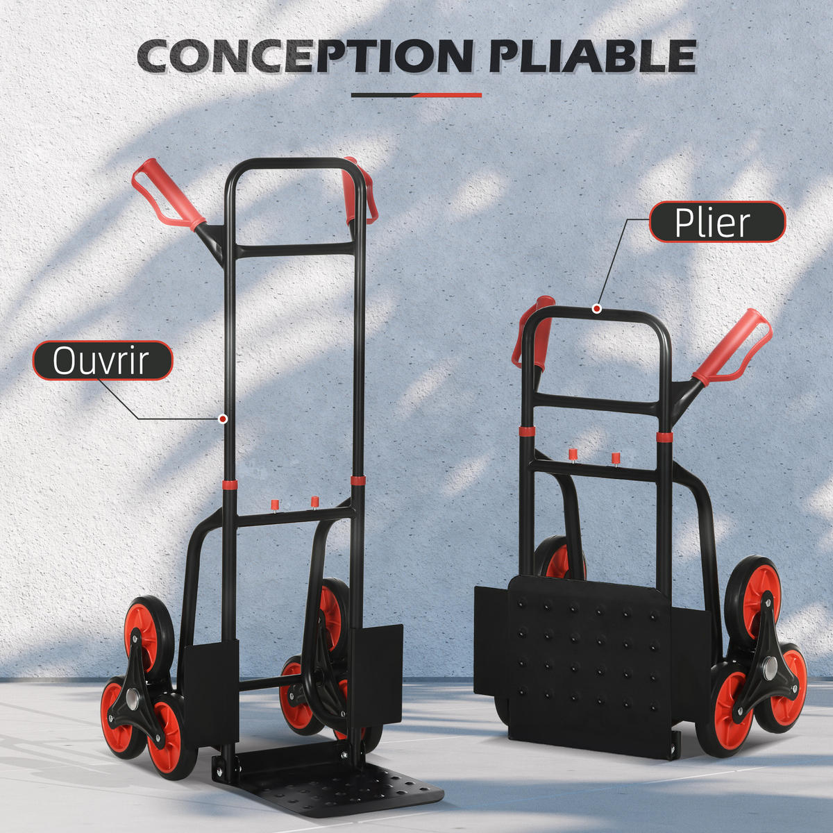 TREPPENSACKKARREN DE-18135 klappbar, 120 kg, 6-Rollen Rot - Rot, Metall (44/38/106.5cm) - ComfortXL