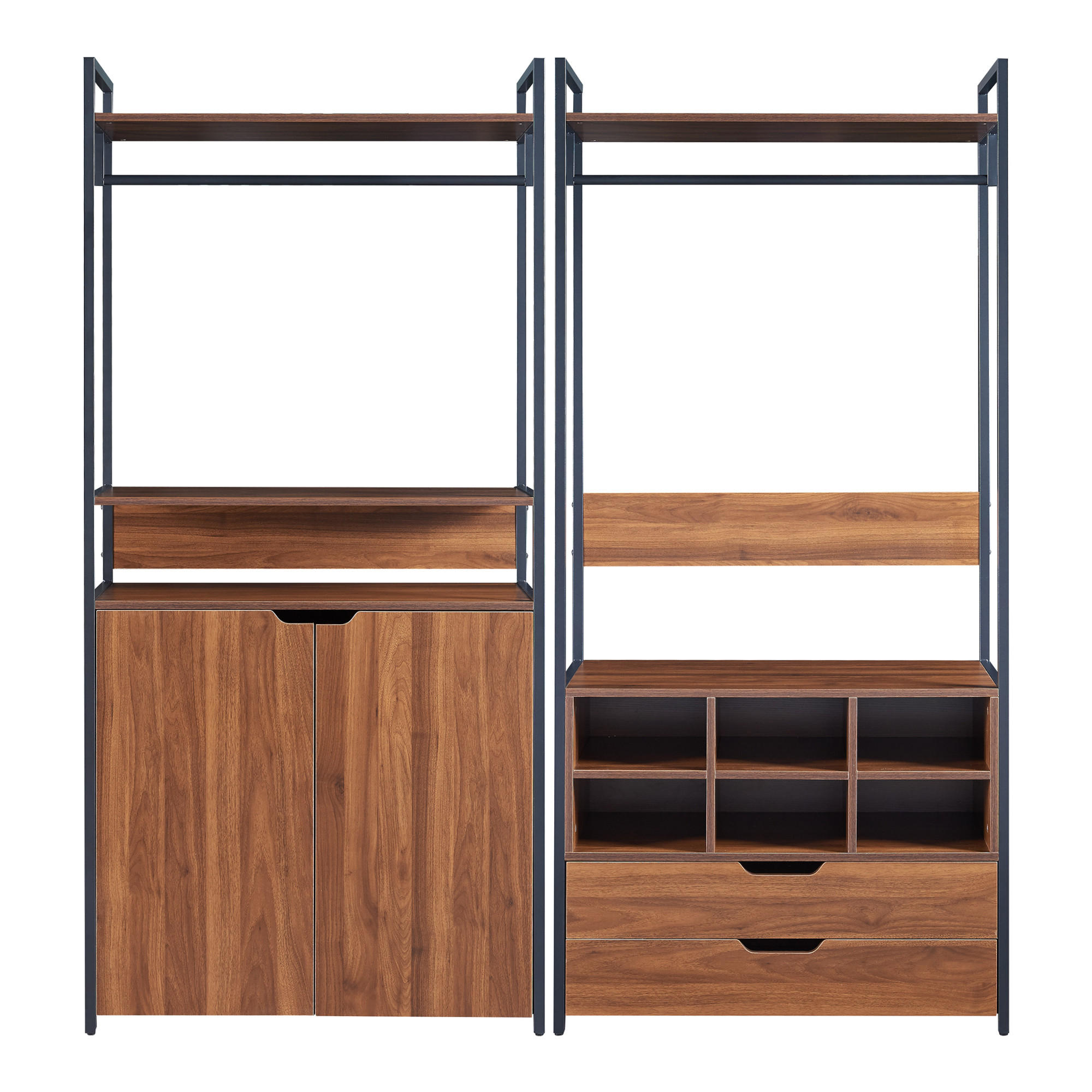GARDEROBEN-SET 2 TLG. Larem - Walnussfarben/Schwarz, Holzwerkstoff/Metall (168/180/40cm) - [en.casa]