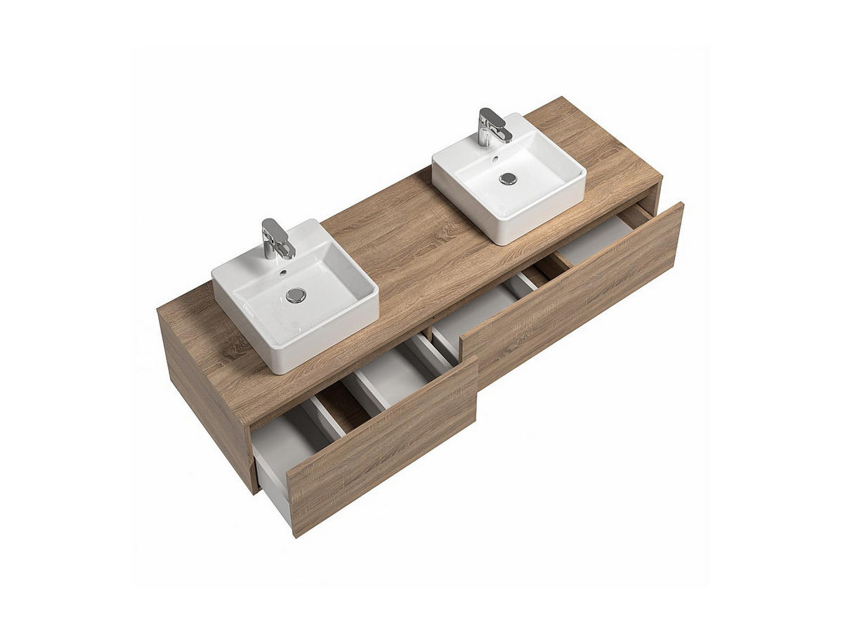 DOPPELWASCHTISCH - 150cm x 47cm - Holzspan - naturfarben hell - ISAURE - Naturfarben, Holz (150/32/47cm) - Vente-Unique