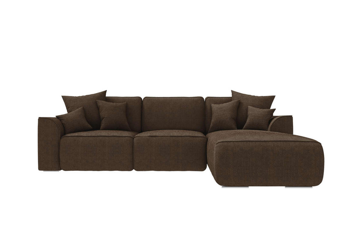 ECKSOFA GUSTO Cordstoff Braun Rechts inkl. Schlaffunktion - Chromfarben/Braun, Kunststoff/Textil (295/194cm) - 99rooms