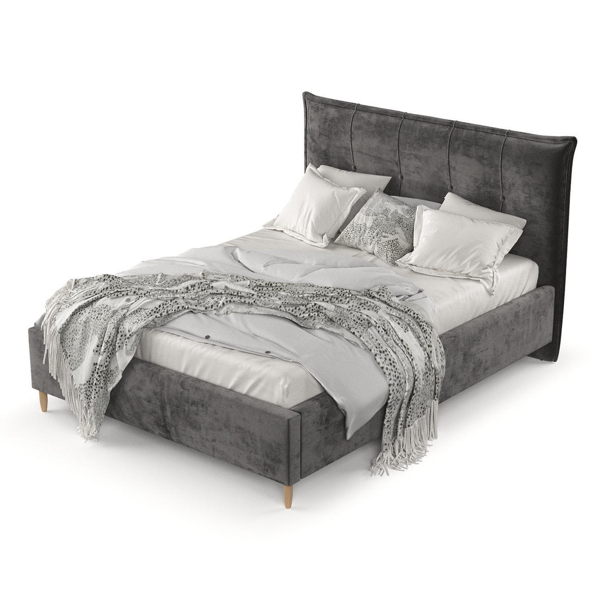 POLSTERBETT Plaza 120/200 cm Anthrazit im Lotta Stoff - Anthrazit/Naturfarben, Holz/Holzwerkstoff (120/200cm) - AltaBeds