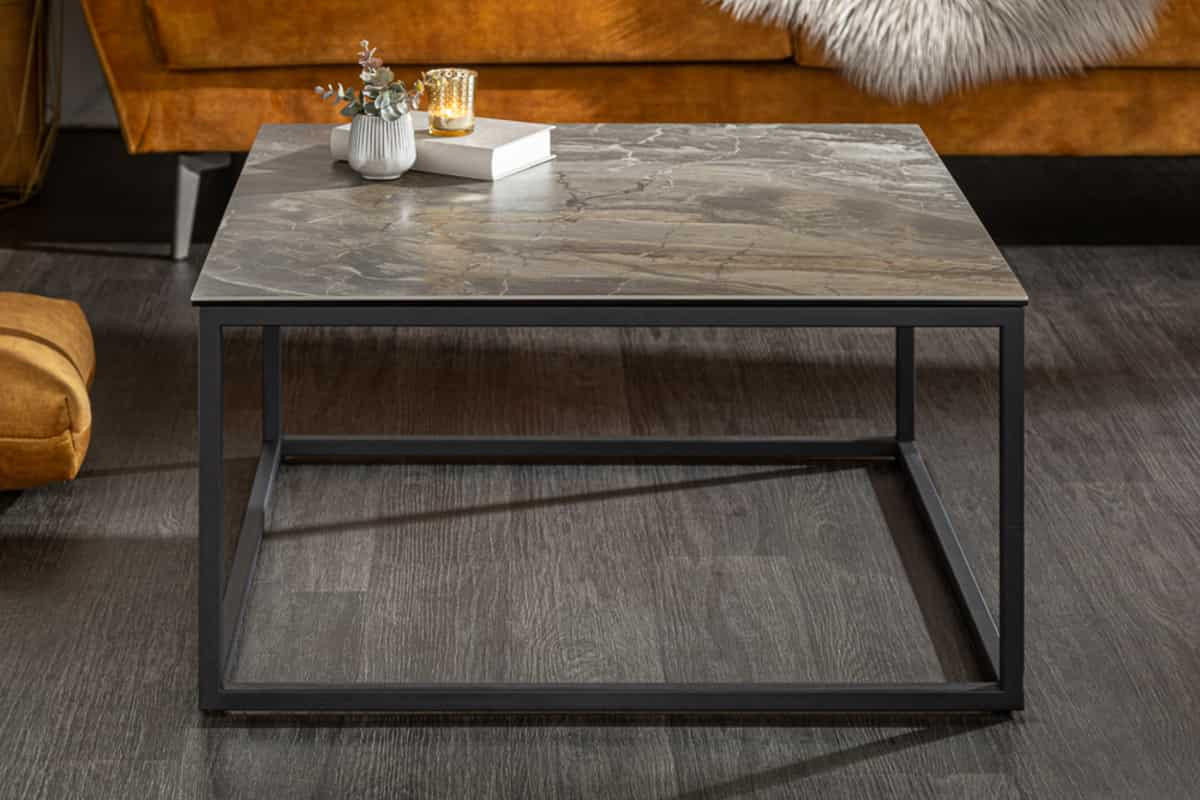 COUCHTISCH SYMBIOSE Marmor rechteckig Braun|Grau|Taupe 75cm - Taupe/Schwarz, Glas/Keramik (75/75/40cm) - riess-ambiente