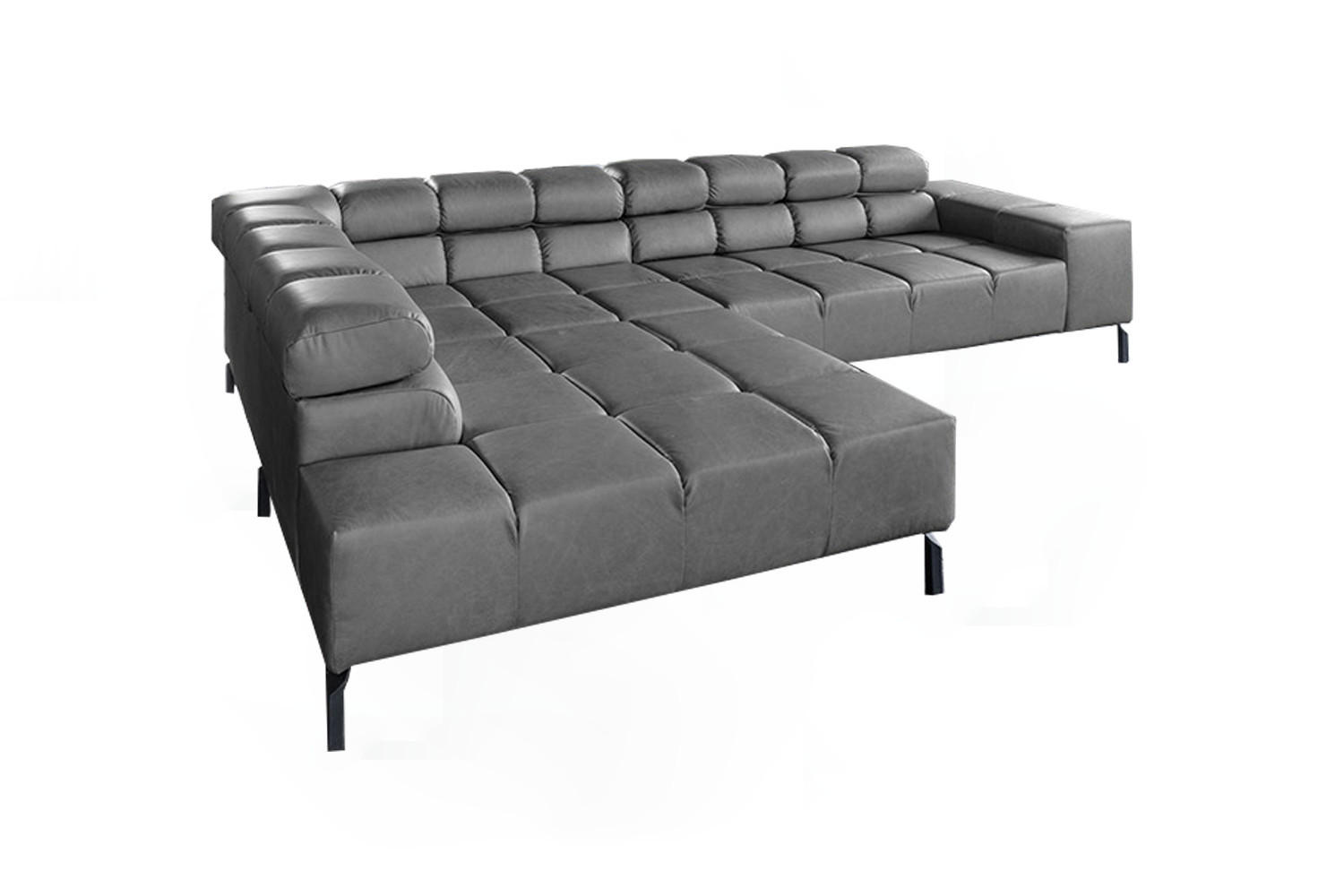 ECKSOFA NELSON Anthrazit Leder - Anthrazit/Schwarz, Leder/Metall (321/216cm) - KAWOLA