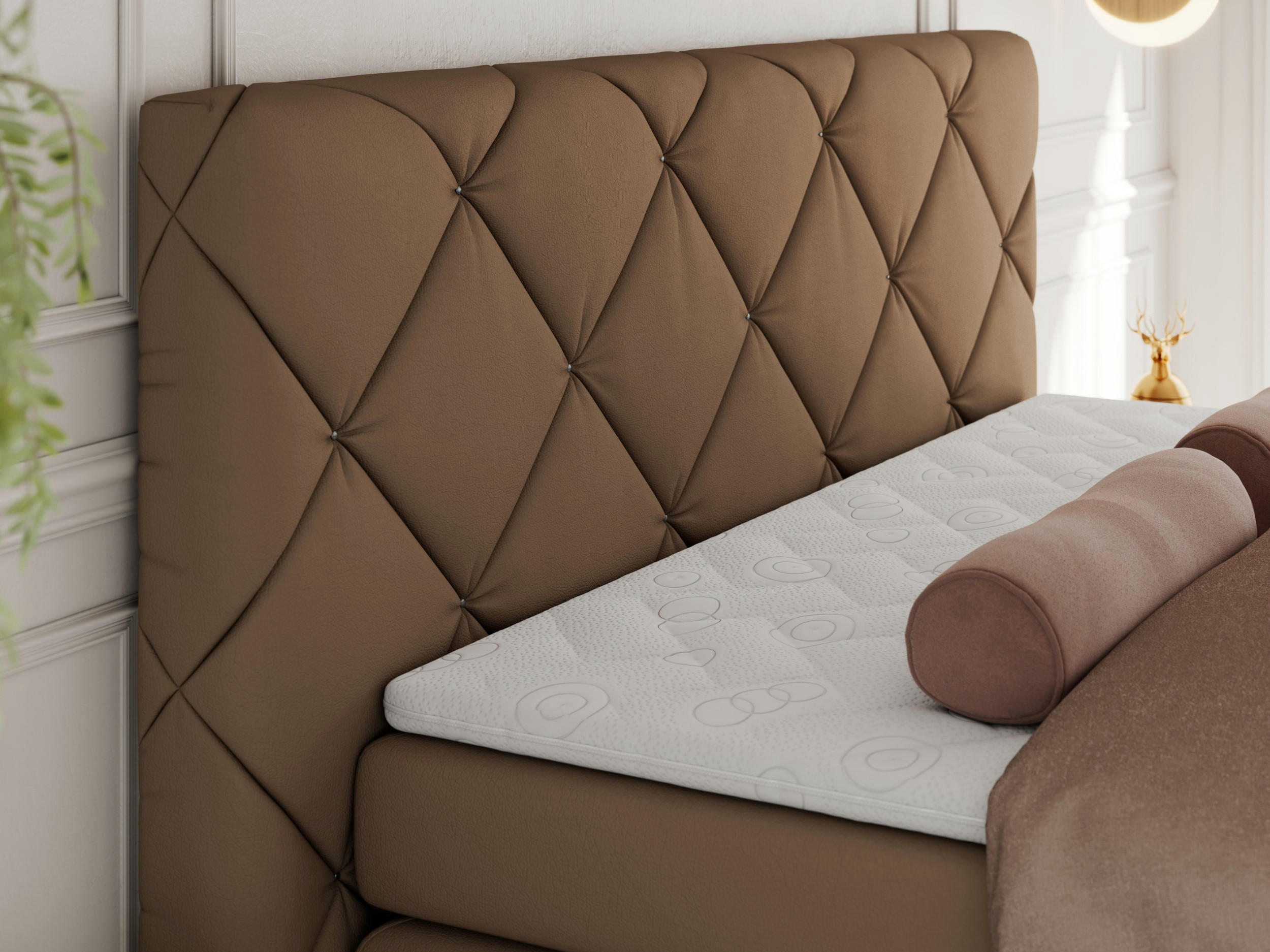 Thumbnail - Boxbett, Braun, Textil, 2-Sitzer, H4, Rechteckig, 140x200 cm, Oeko-Tex®, Schlafzimmer, Betten, Boxspringbetten