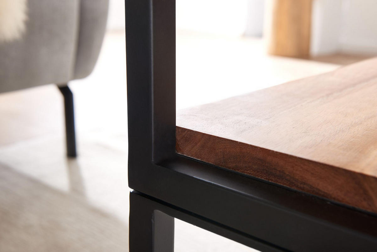 COUCHTISCH Industrial Vintage, Akazienholz und Eisen, 2 Ablagen, Belastbarkeit 15 kg - Beige/Schwarz, Holz/Metall (60/100/45cm) - KADIMA DESIGN