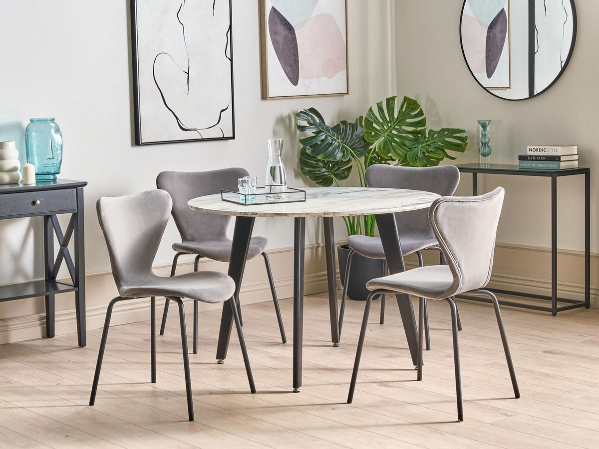 STUHL 2er-Set Samtstoff Hellgrau/Schwarz Boonville - Grau, Textil/Metall (50/82/50cm) - Beliani