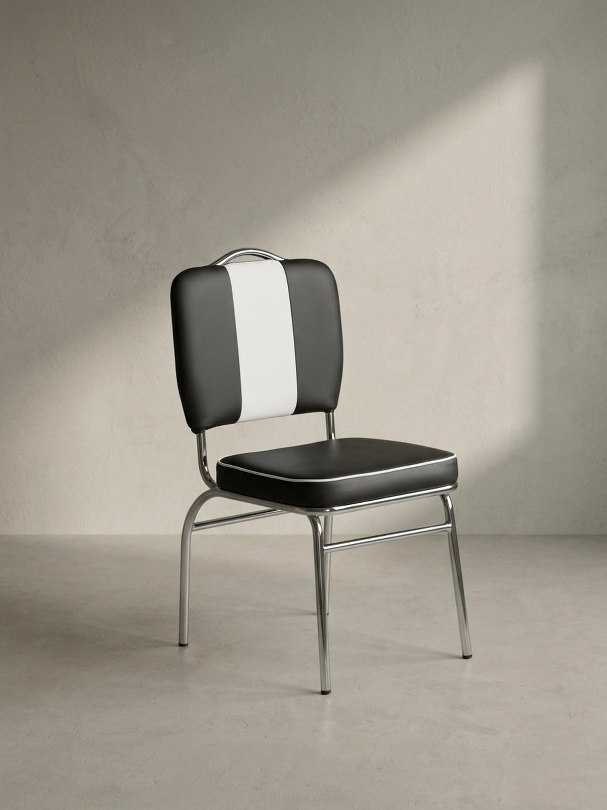 ESSZIMMERSTUHL Kunstleder mit Metallgestell Retro 50er Jahre gepolstert, Schwarz 47x45x90 cm - Silberfarben/Schwarz, Kunststoff/Textil (47/90/45cm) - KADIMA DESIGN