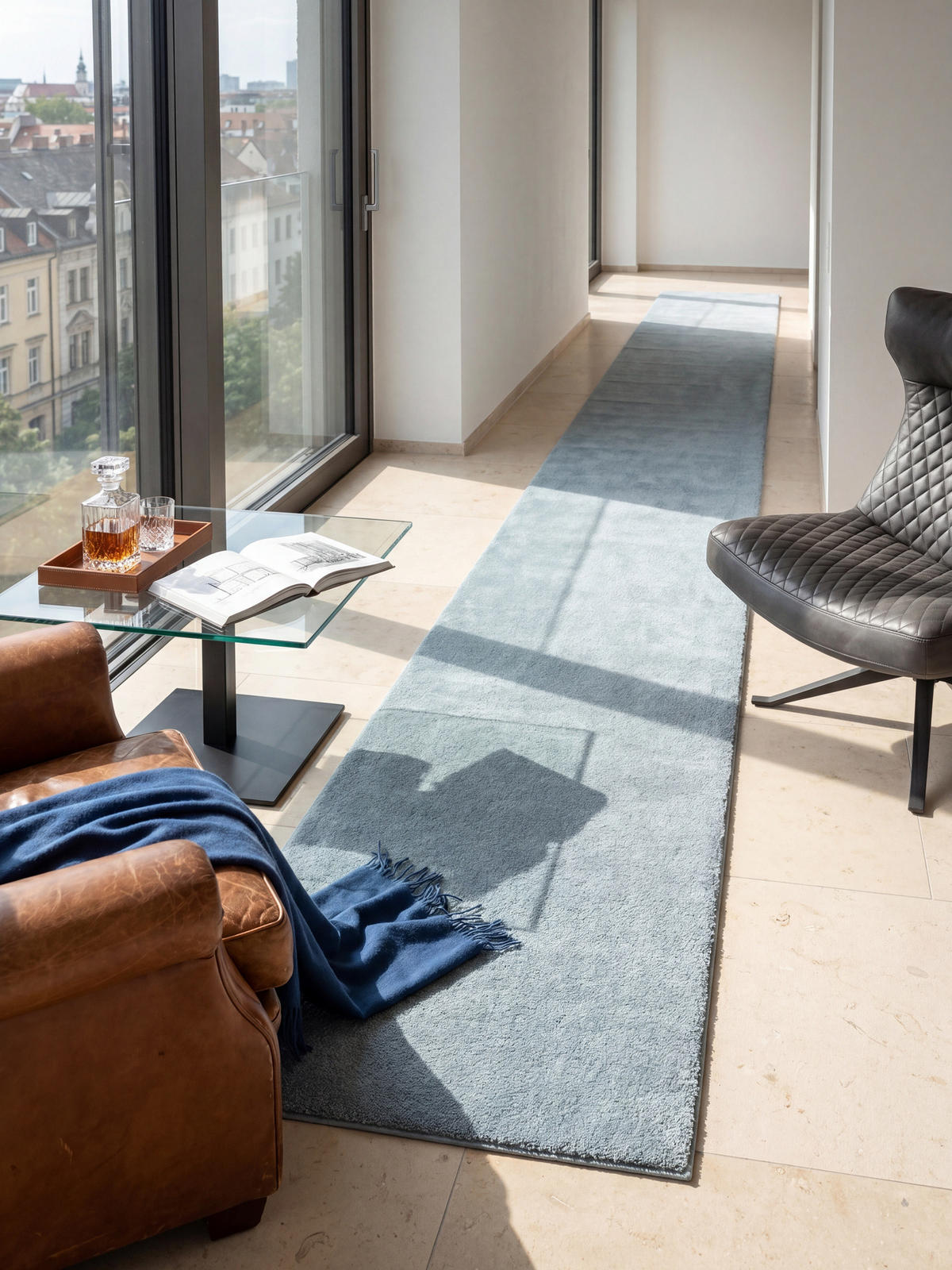 TEPPICHLÄUFER Antirutsch Uni ALDAN Polyester Blau 60 x 110 cm - Blau, Textil (60/110cm) - KADIMA DESIGN