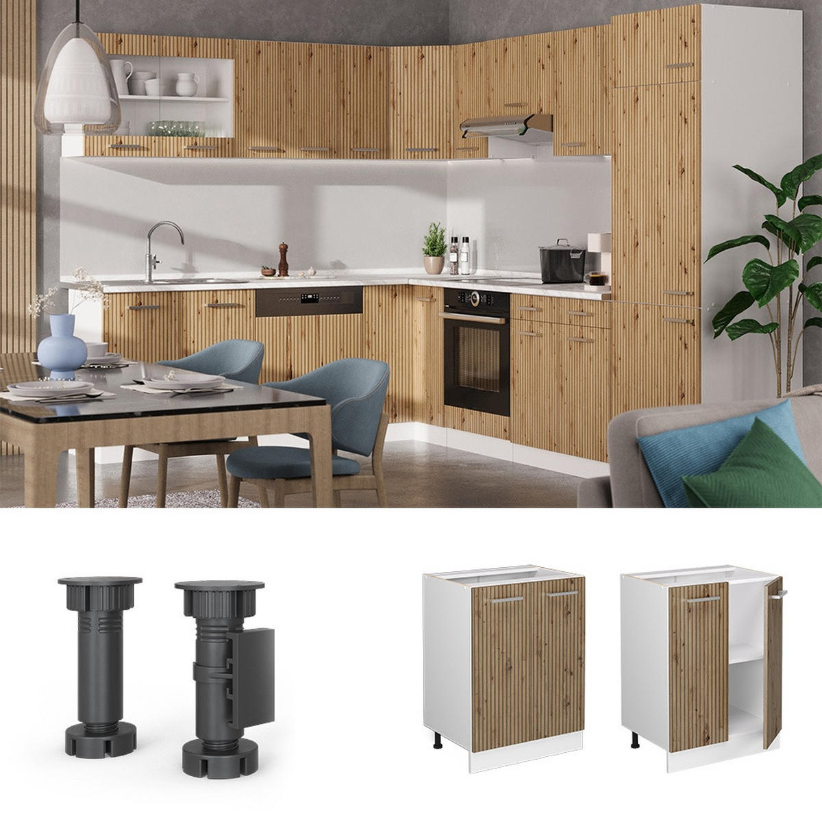 KÖKSUNDERSKÅP R-Line Hantverks ek 60 cm , AP Oak - Vit/Ek Artisan, Träbaserade material (60/81.6/60cm) - Vicco