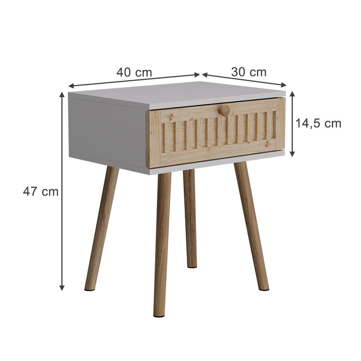 NACHTTISCH Holk Weiß/Kiefer 40 x 47 cm 2-er Set - Weiß/Kieferfarben, Holzwerkstoff (40/47/30cm) - Vicco