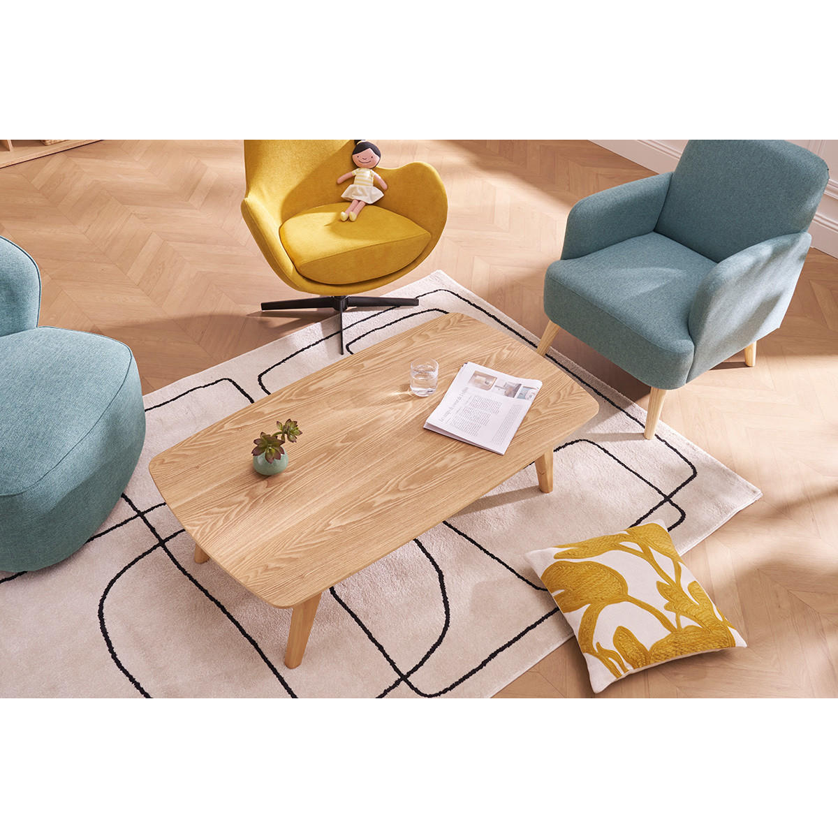 COUCHTISCH Skandinavisch Esche 120 cm FIFTIES - Grün, Holz (120/68/37cm) - Miliboo