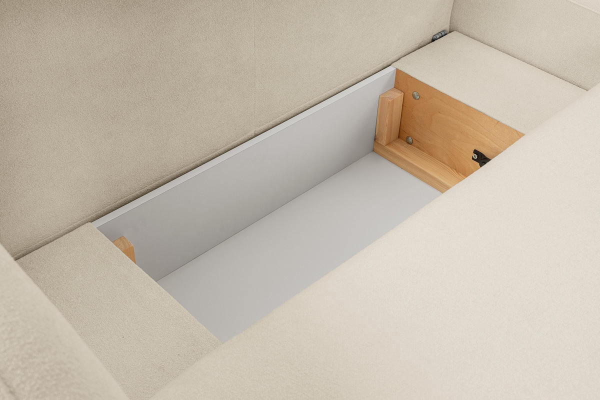 ECKSOFA AMICO R-S Creme Geflochtener Stoff mit Schlaffunktion - Creme, Holz (248/174cm) - MASSENO