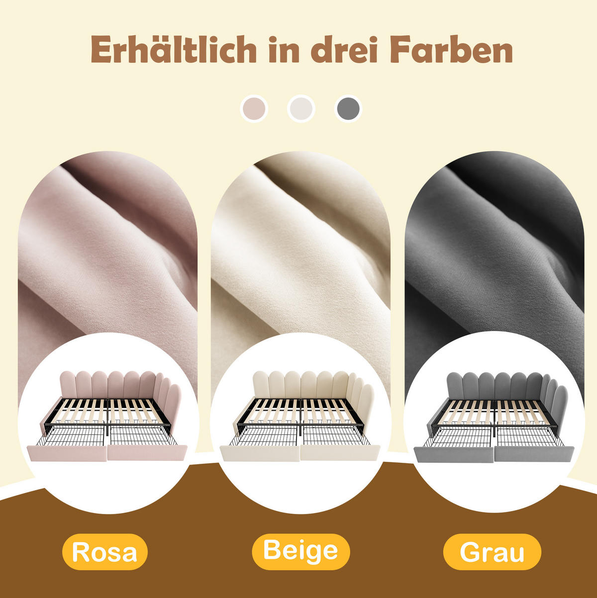 POLSTERBETT 90/190 cm aus Samt mit 2 Schubladen und variabel montierbarer L-Form Grau - Grau, Textil (90/190cm) - Modenvie