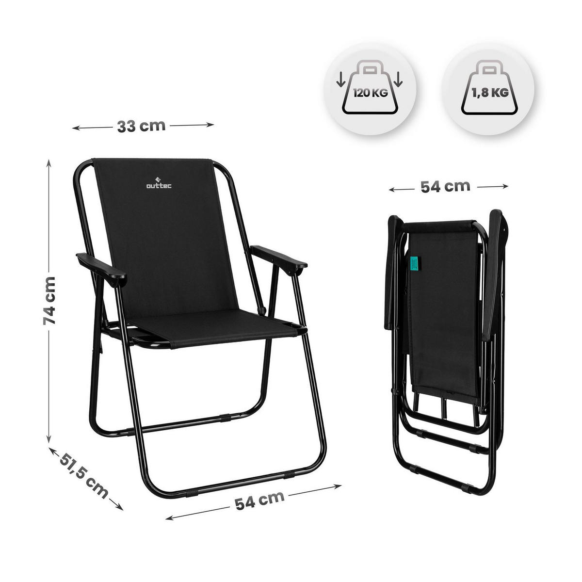 CAMPINGSESSEL bis 120 kg - Schwarz, Textil/Metall (54/74/51.5cm) - Outtec