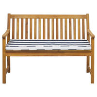 GARTENBANK zertifiziertes Holz hellbraun Auflage blau gestreift 120 cm Vivara - Hellbraun/Blau, Holz (120/88/61cm) - Beliani