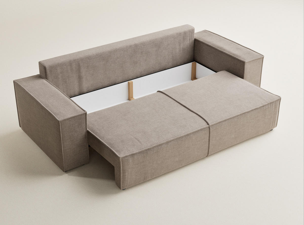SOFA MIT SCHLAFFUNKTION Milos Grau braun Chenille-Stoff - Graubraun/Schwarz, Holz/Holzwerkstoff (255/70/105cm) - Maison de Reve