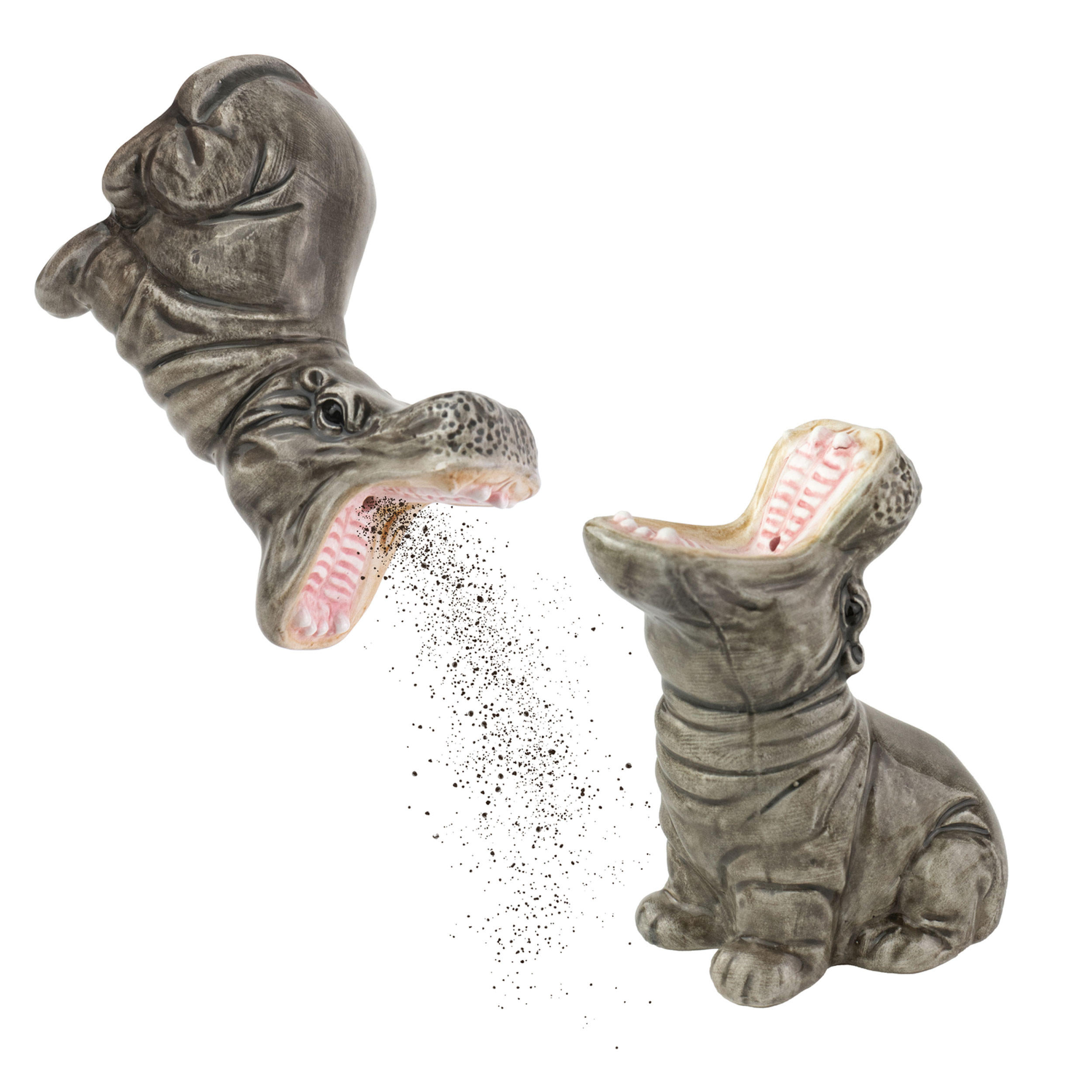 GEWÜRZSTREUER Set Hungry Hippos 2-tlg., Dolomit, Grau, 9 cm - Grau, Keramik (5/9/5cm) - Donkey Products