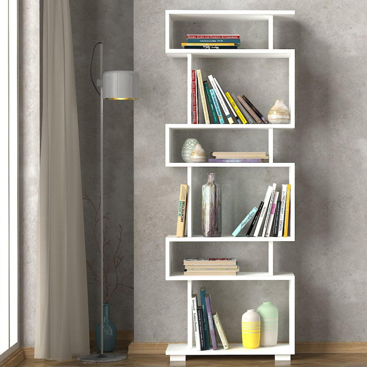 REGAL 6 Ablagen H165 cm - BLOK - Weiß, Holzwerkstoff (19.5/165/60cm) - Calicosy