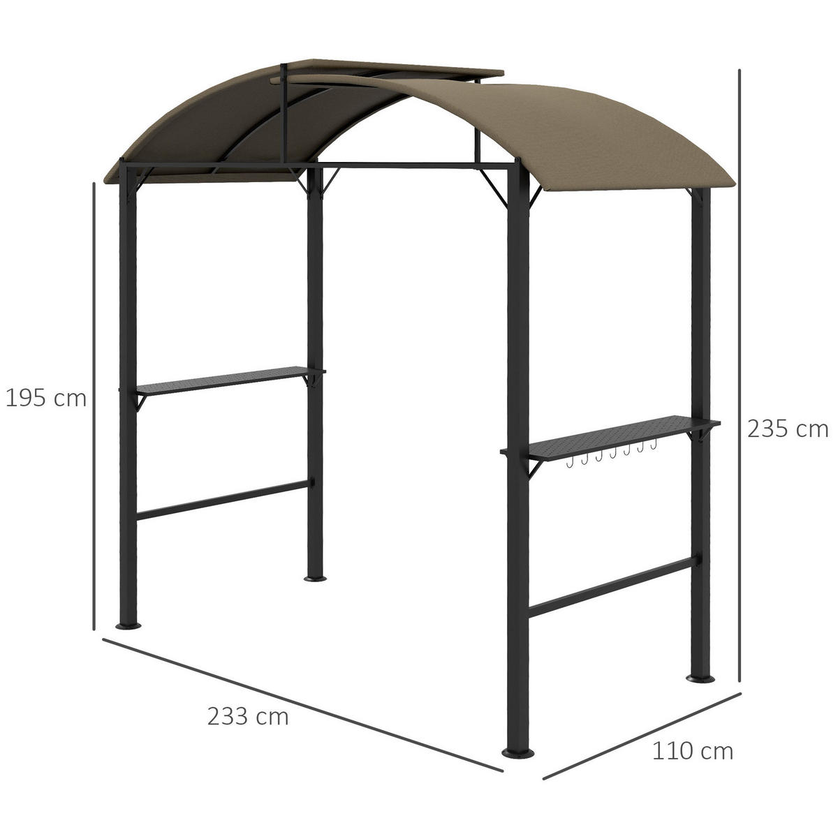 GRILOVACÍ altán z oceli 233x110x235 cm khaki se dvěma odkládacími policemi a 7 háčky - hnědá, kov (110/235/233cm) - Modfu