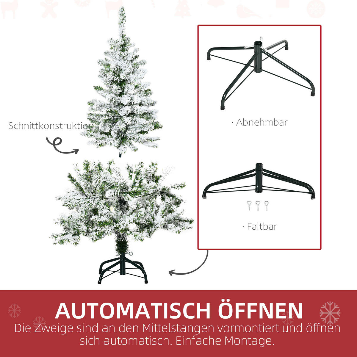 KÜNSTLICHER Weihnachtsbaum, 120 cm Kunstkiefer mit Kunstschnee, Indoor - Weiß/Grün, Kunststoff/Metall (120cm) - HOMCOM