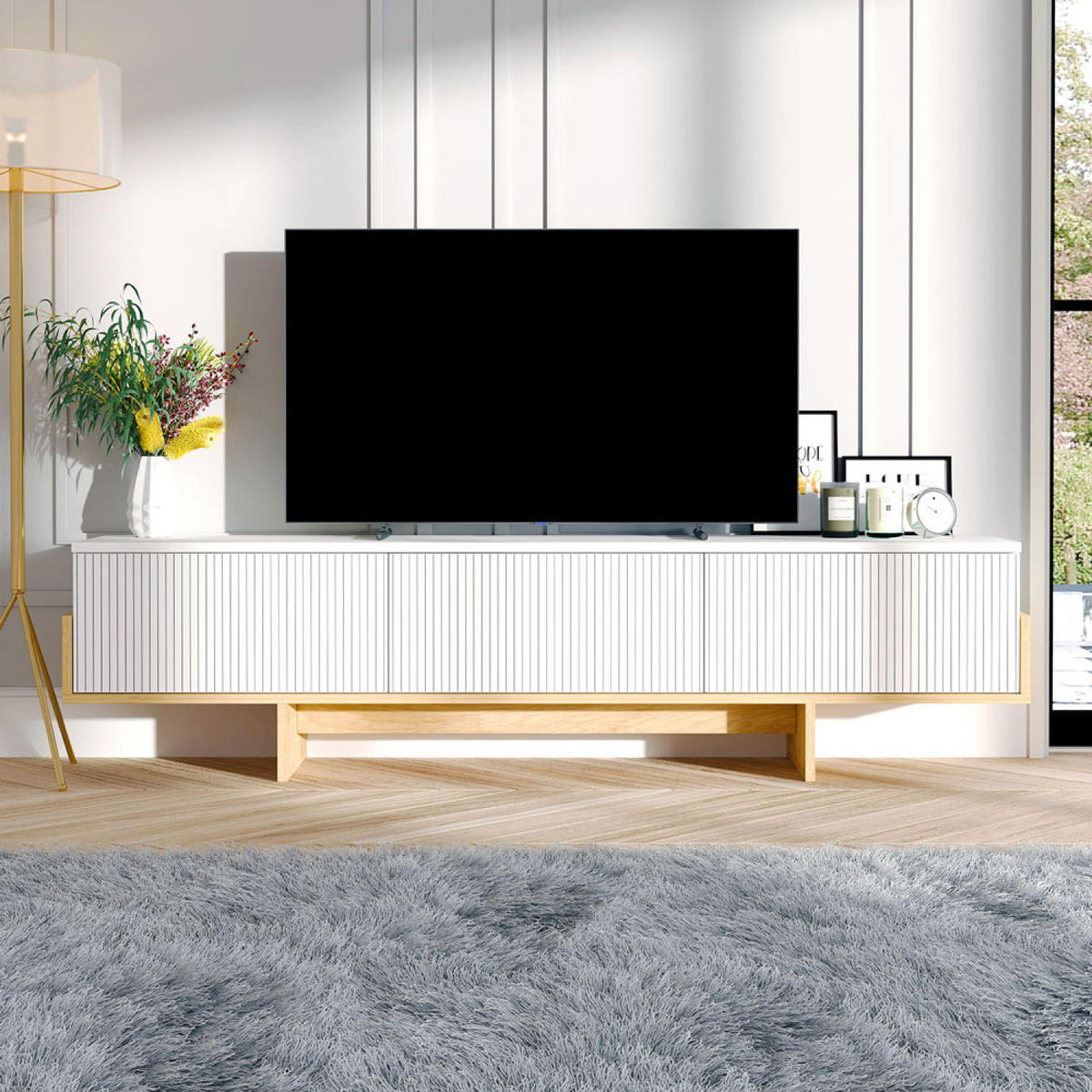 TV-MÖBEL Wopi weiß 180 cm im zeitgenössischen Stil mit Schrank - Weiß, Holzwerkstoff (180/44/30cm) - Concept Usine