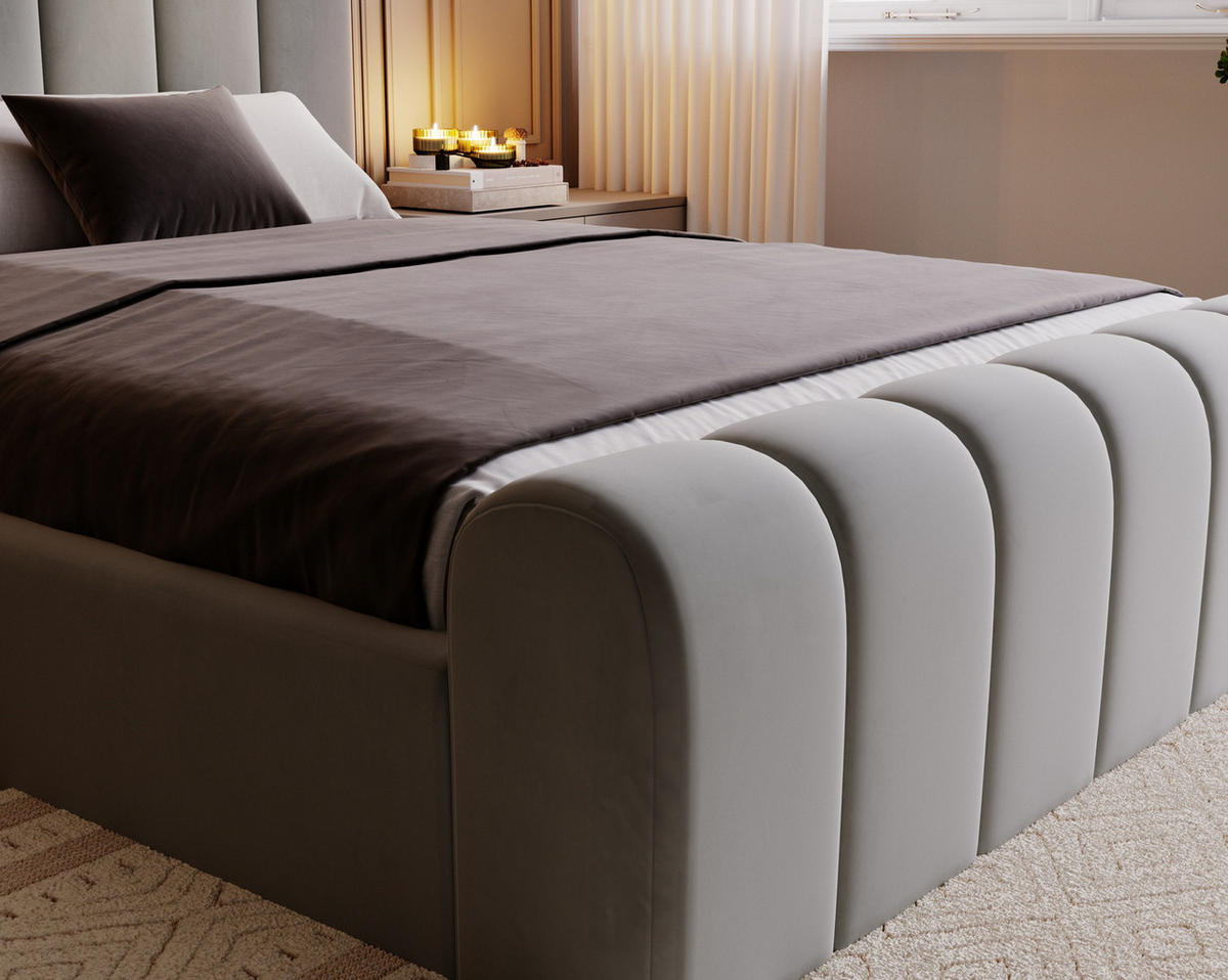 DOPPELBETT 140x200 Valetta mit Bettkasten, Velvet Hellgrau - Hellgrau, Holz/Textil (140/200cm) - Emporius