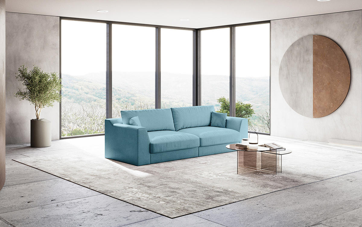 BIG-SOFA - Hellblau, Kunststoff/Textil (274/90/112cm) - home24