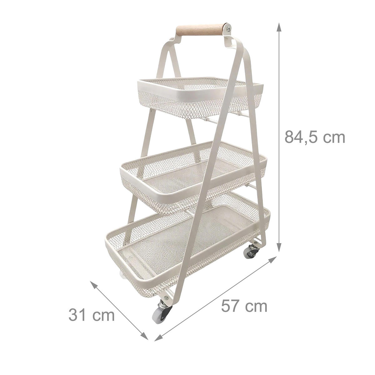 ROLLWAGEN - Weiß, Holz/Metall (57/84.5/31cm) - Relaxdays