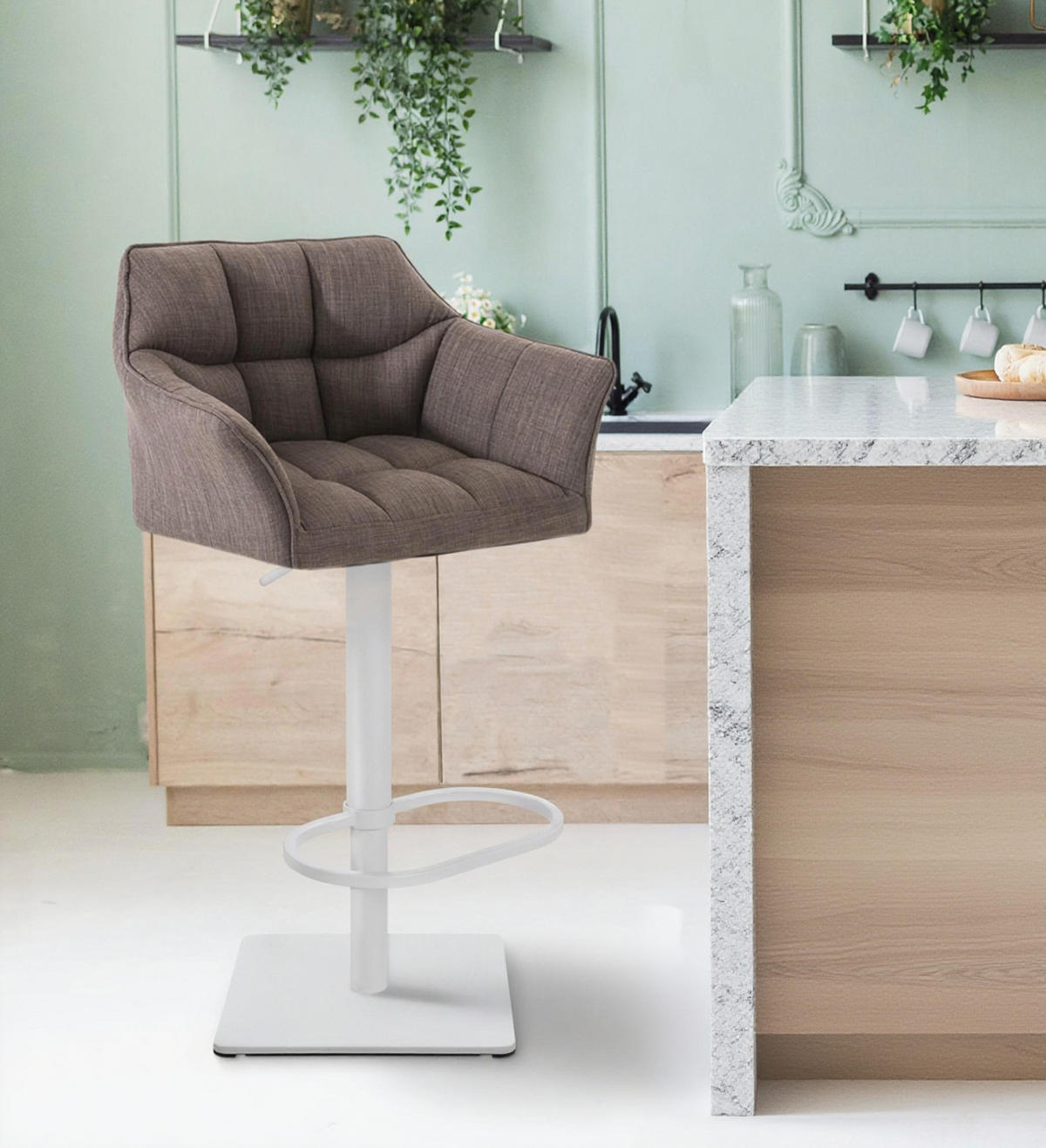 BARHOCKER 2er Set Damaskus Stoff weiß grau - Weiß/Grau, Kunststoff/Metall (64/110/48cm) - TPFLiving