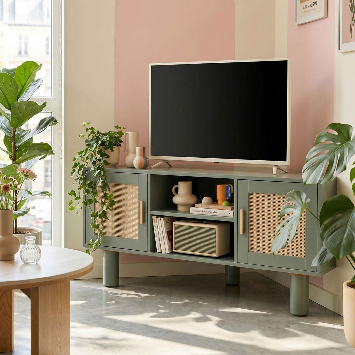 TV-STÄNDER, Dunkelgrün - Grün, Holz (120/55/54cm) - Oviala