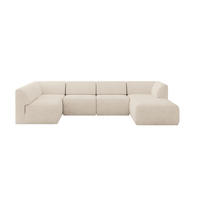 WOHNLANDSCHAFT Ottomane Rechts MOVA 345x180x78 Beige Samt - Beige/Schwarz, Holzwerkstoff/Kunststoff (345/78/180cm) - ALTDECOR