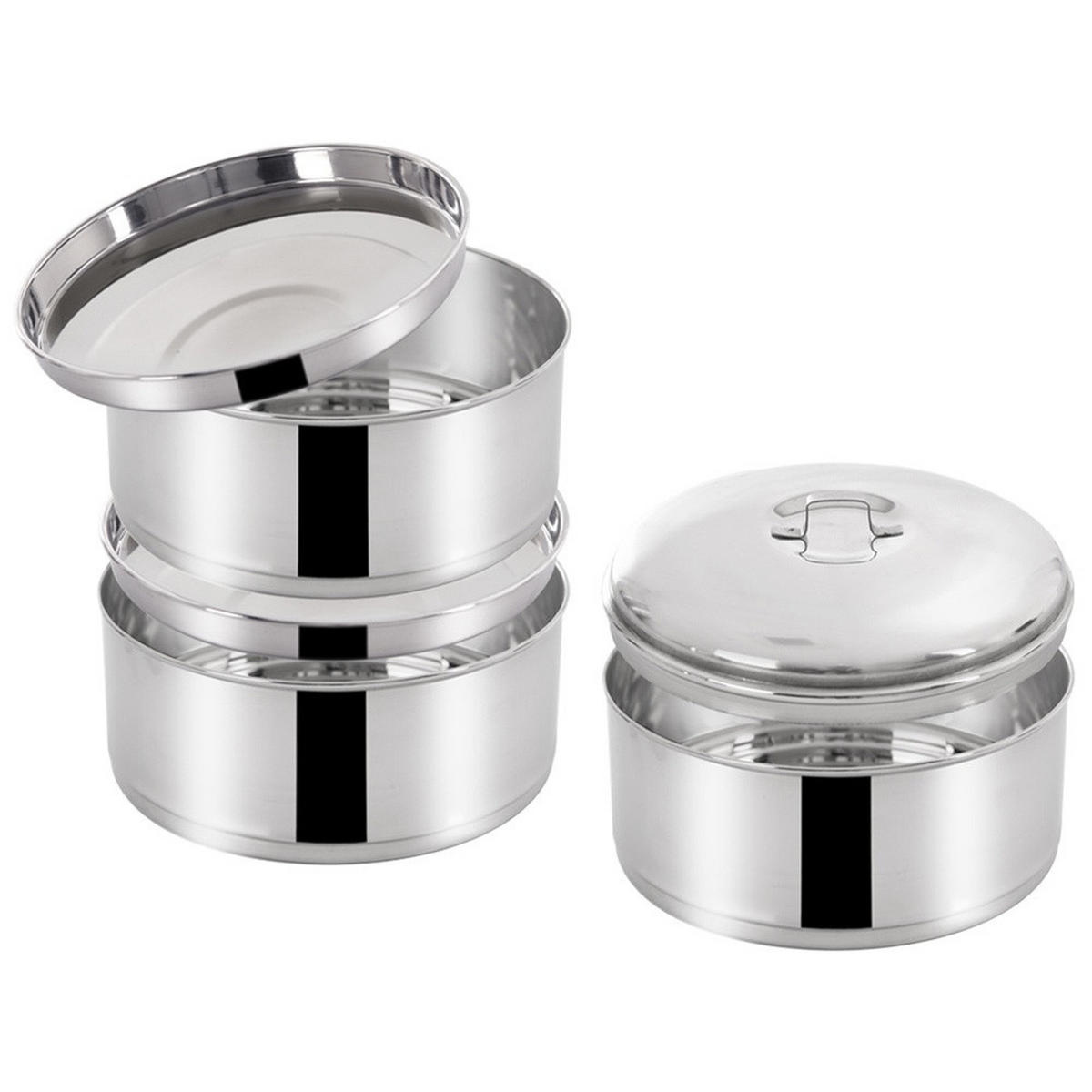 LUNCHBOX 4-stöckige aus Stahl 4 x 1 l - Silberfarben, Metall (16/31/16cm) - Orion 