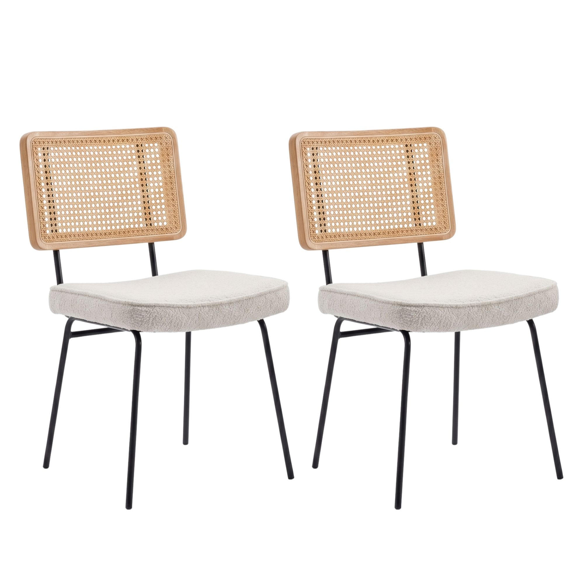 ESSZIMMERSTUHL 2er-Set Vintage PU-Leder Rattan-Optik Holz & Metallfüße - Creme, Textil (47/82/58cm) - Urban Meuble
