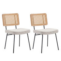 ESSZIMMERSTUHL 2er-Set Vintage PU-Leder Rattan-Optik Holz & Metallfüße - Creme, Textil (47/82/58cm) - Urban Meuble