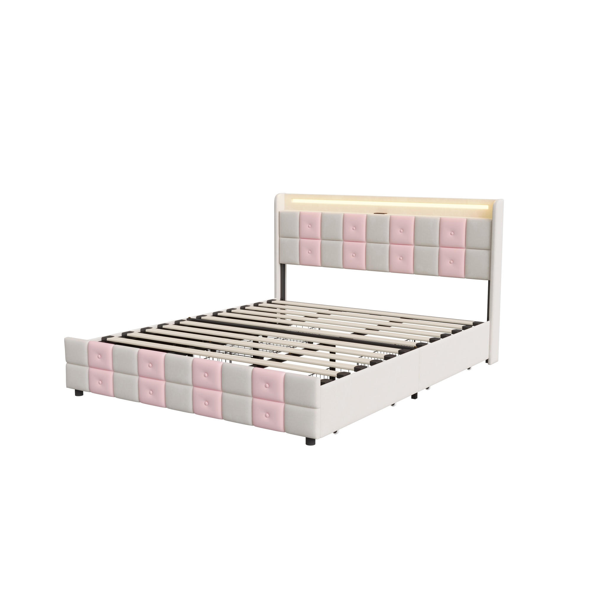POLSTERBETT 140x200 cm mit LED, USB, Stauraum, Lattenrost, Weiß - Weiß, Holz (140/200cm)