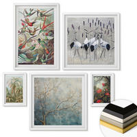 WANDBILDER 5er-Set - 50x50 cm & 20x30 cm & 40x60 cm Weißer Rahmen - Pastellfarbene Berglandschaft mit rosa Flamingos - Weiß, Kunststoff (40/60cm) - ArtPrintCave