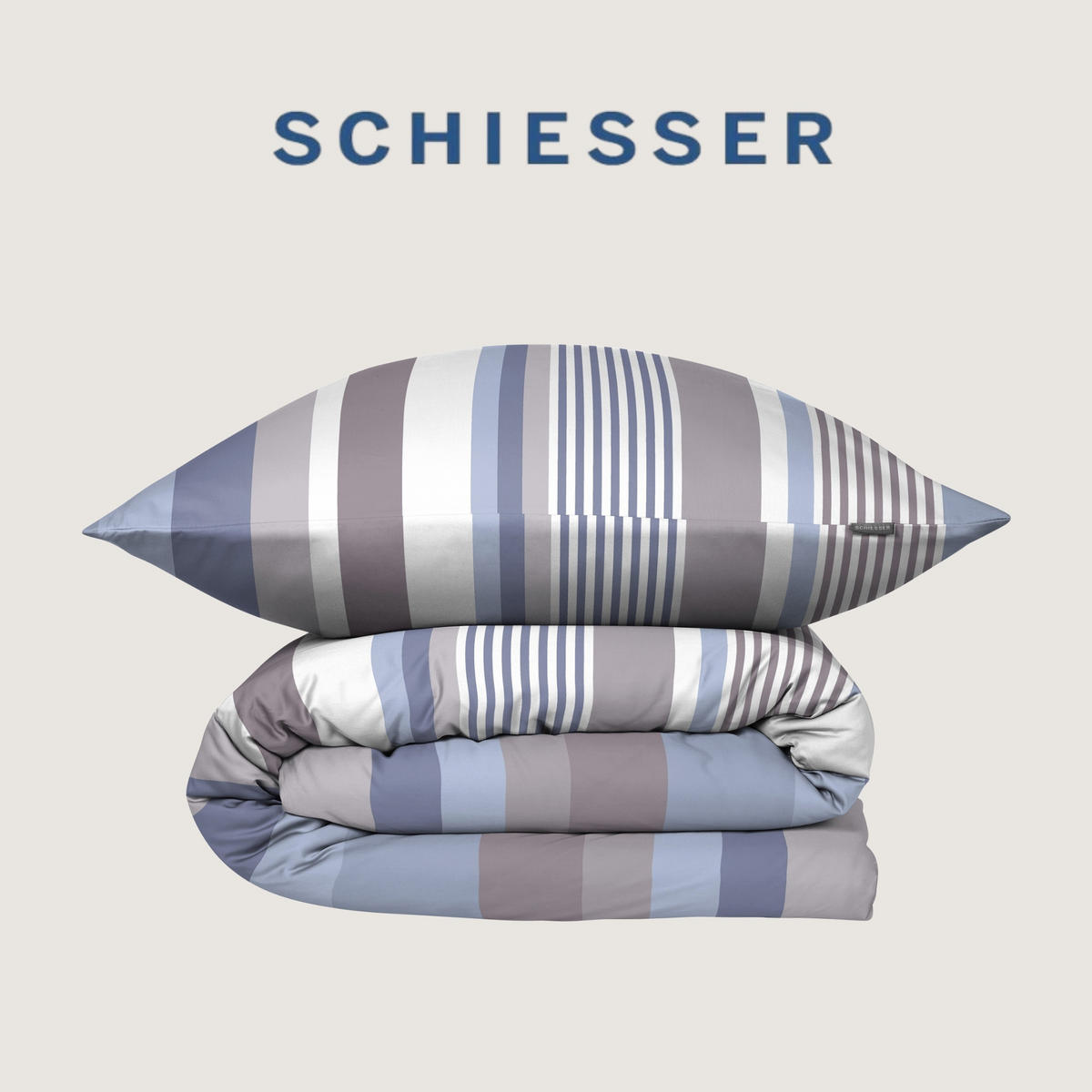 BETTWÄSCHESET Hoops - Baumwollsatin - 2-teilig - 135 x 200 cm - Blau - Blau, Textil (135/200cm) - SCHIESSER