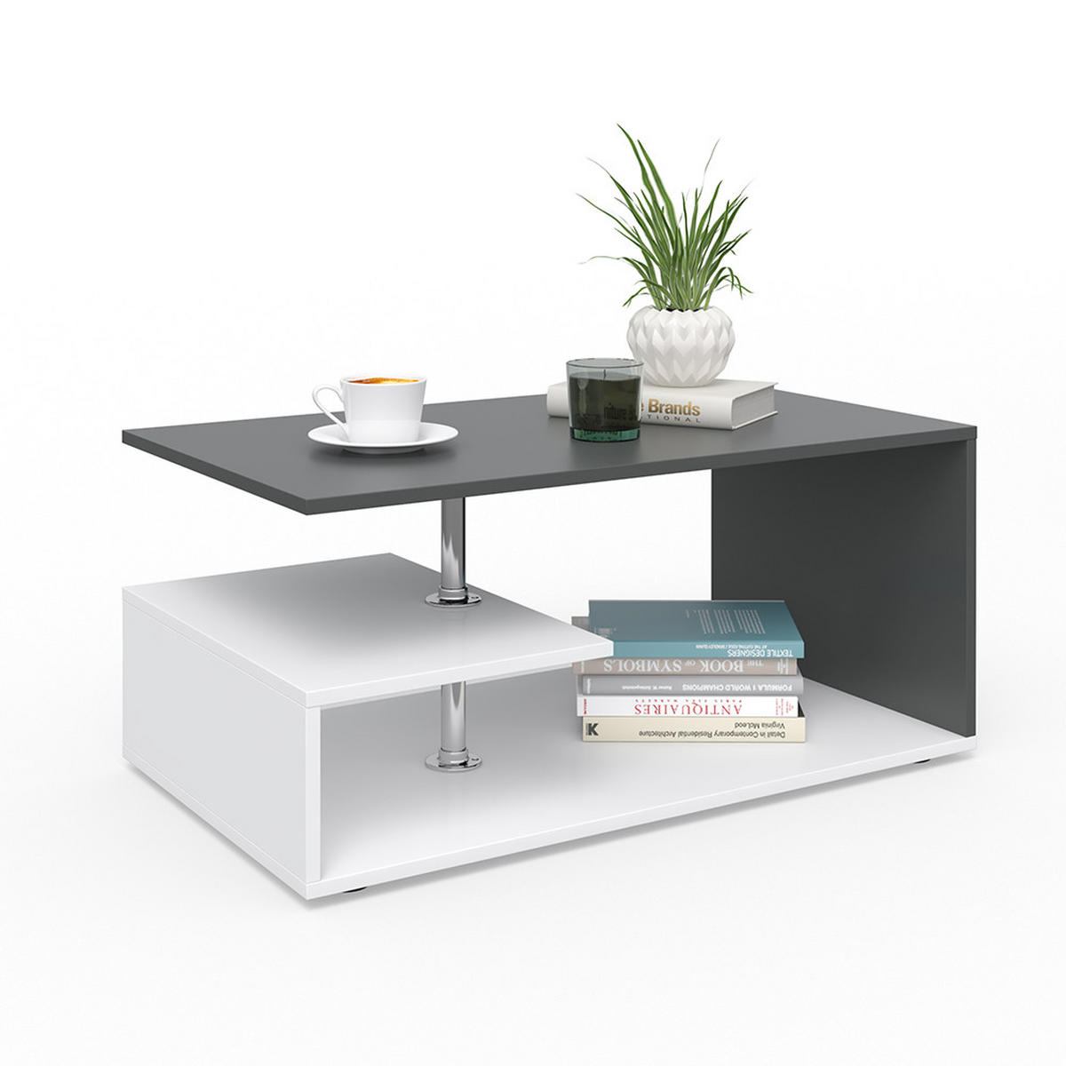 COUCHTISCH Guillermo Weiß/Anthrazit 91 x 52,6 cm - Anthrazit/Weiß, Holzwerkstoff (52.6/91/41cm) - Vicco