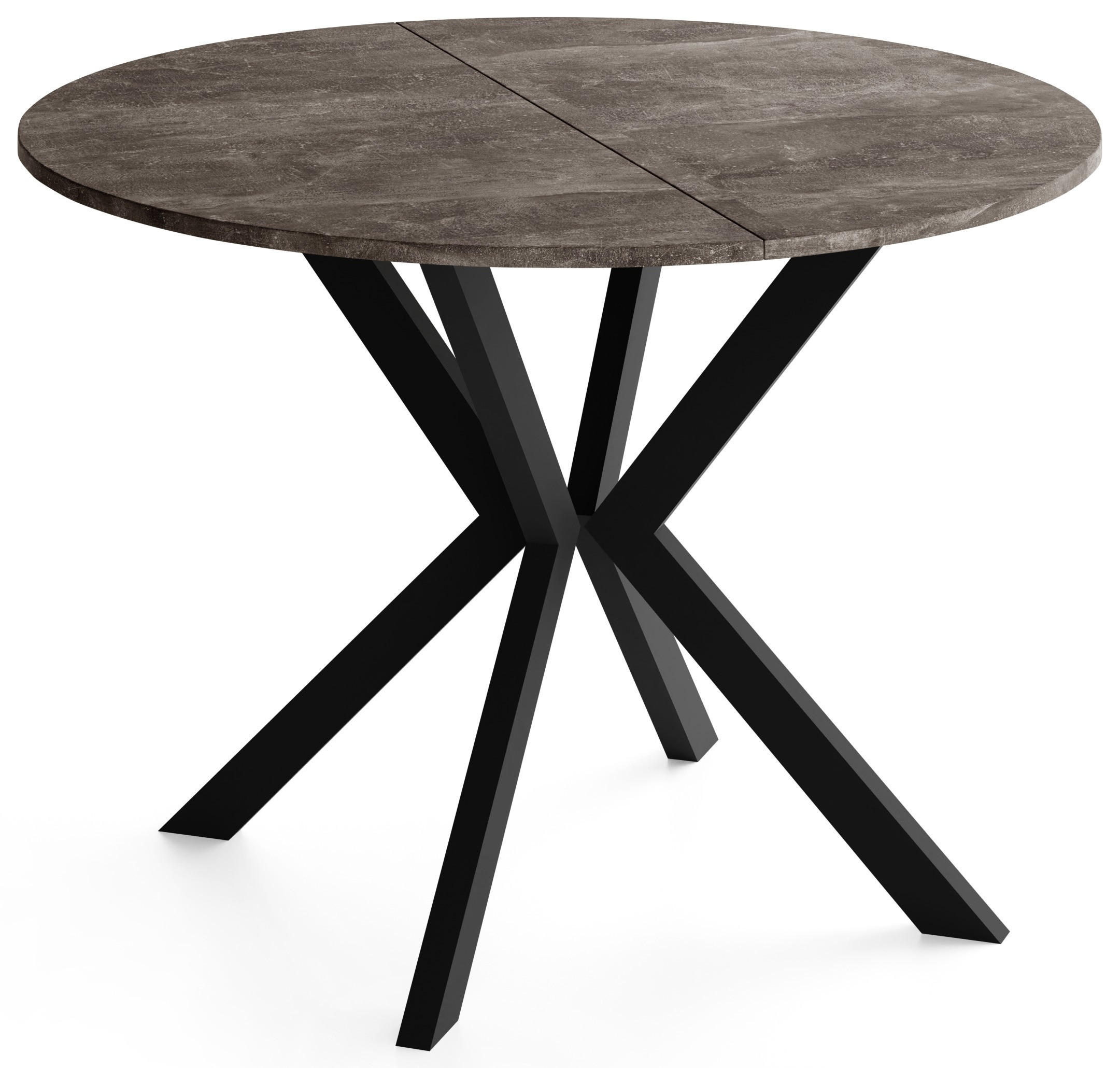 ESSTISCH Valio rund oval ausziehbar verlängerbar mit schwarzen Metallbeinen, Beton Dunkelgrau 100-140/100/76 cm - Dunkelgrau/Schwarz, Holzwerkstoff/Metall (100/140/76cm) - WFL GROUP