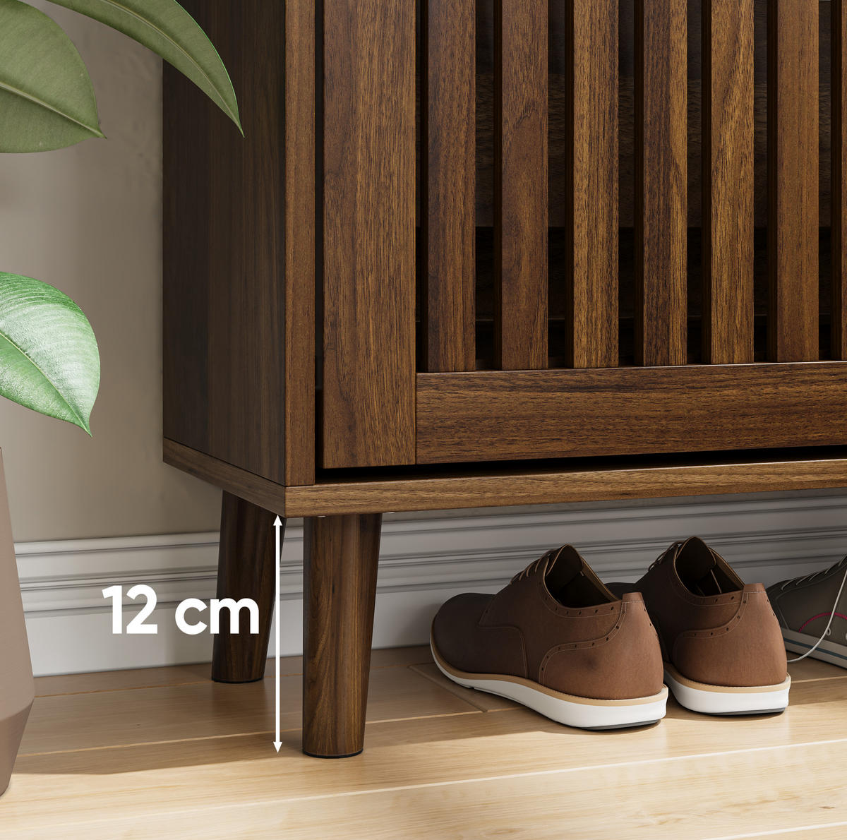 SCHUHSCHRANK mit 2 Klappen in Walnussoptik, schmales Design mit offenem Fach - Walnussfarben, Holzwerkstoff (60/93/24cm) - BEAOK