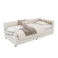 ČALÚNENÁ posteľ z ľanu a MDF 90x200 cm béžová s LED osvetlením, USB+Type C a úložným priestorom - béžová, textil (90/200cm) - Modfu