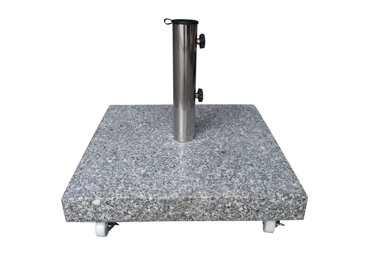 SCHIRMSTÄNDER Sarah mit Rollen 50kg - für Marktschirme / Kurbelschirme - aus massivem echtem Granit - für Schirmstöcke bis 58mm - - Grau, Stein (50/50cm) - TPFGarden