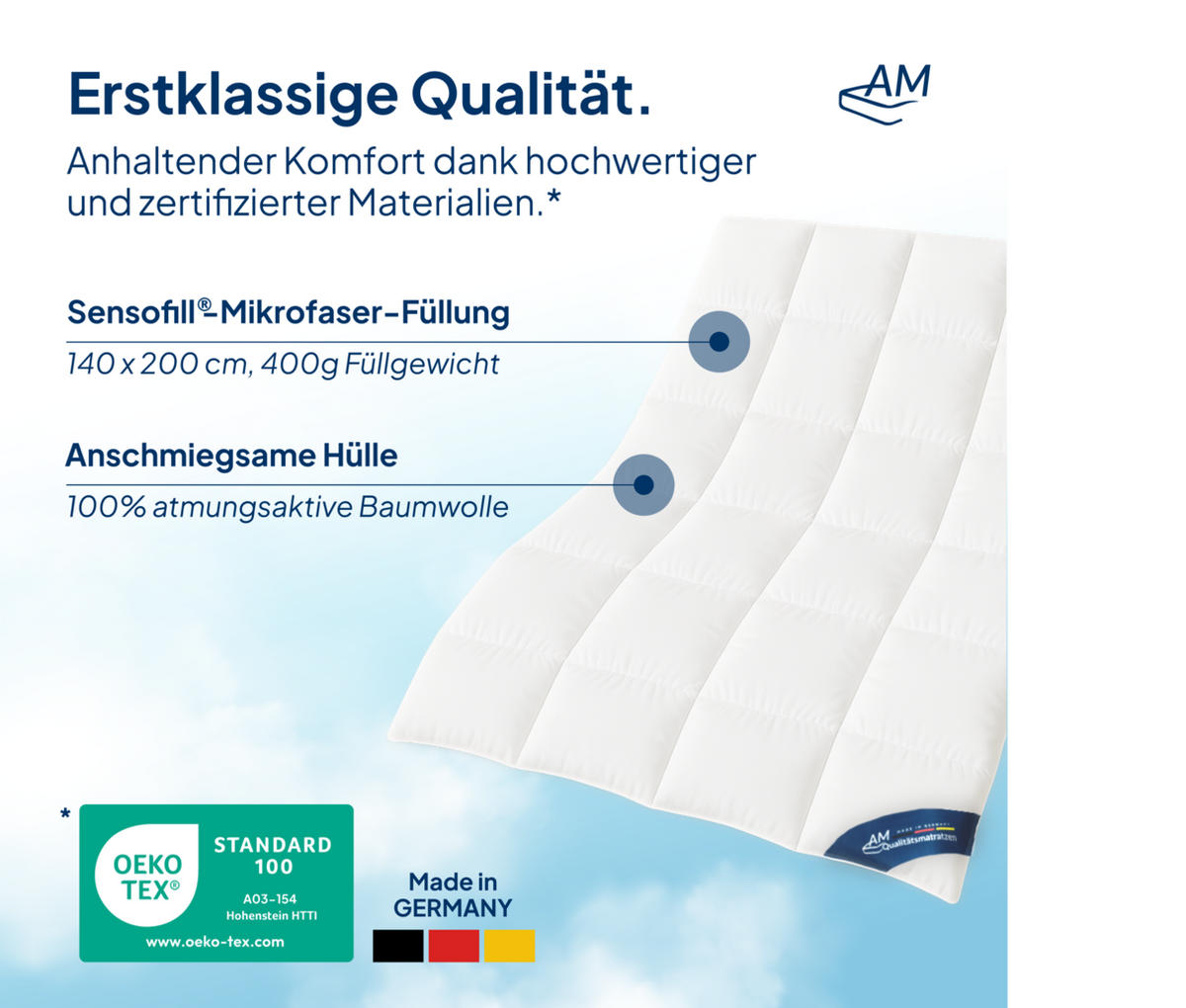 BETTDECKE Mikrofaser Sommer mit Sensofill Füllung Made in Germany 140x200cm - Weiß, Textil (140/200cm) - AM Qualitätsmatratzen