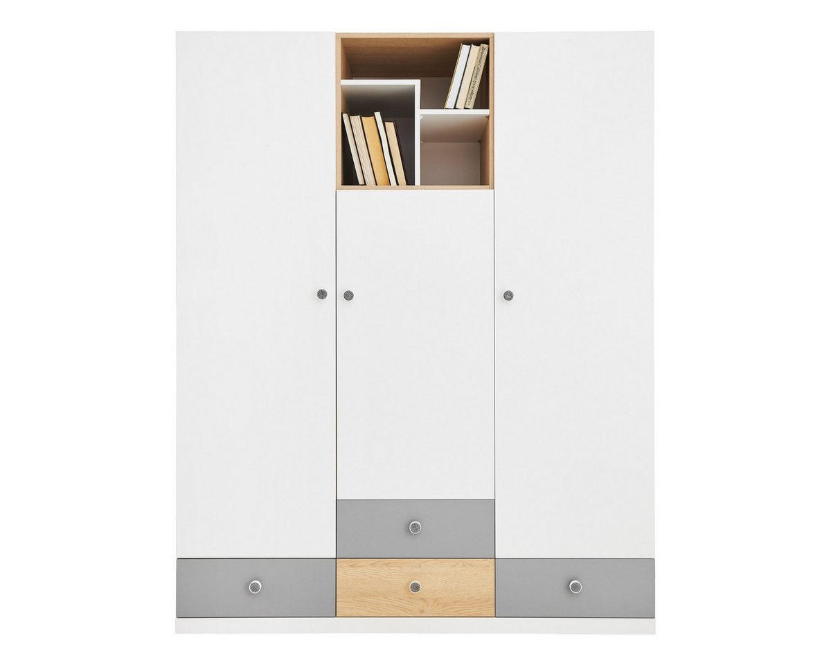 Deine Möbel 24 Kinderkleiderschrank Eiche, Weiß, Grau 150x190x50 cm