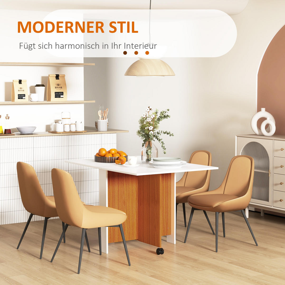 KLAPPTISCH, Spanplatte, Weiß/Teak, 120L x 80B x 73H cm - Weiß, Holzwerkstoff (80/73/120cm) - HOMCOM