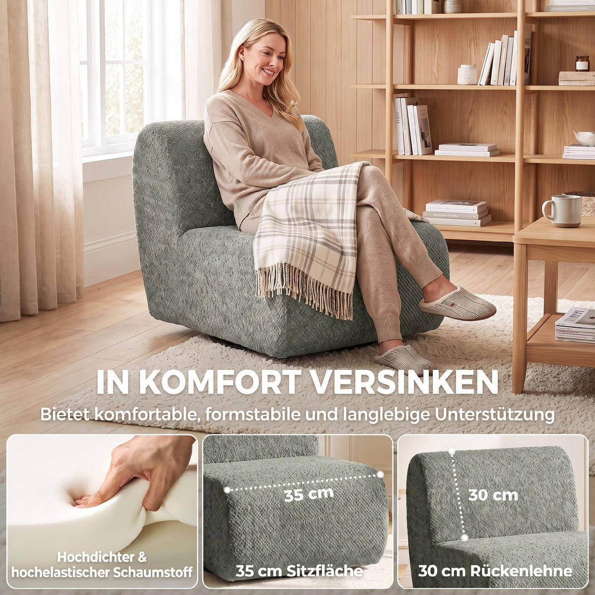 FÅTÖLJ Chenille Grå - Svart/Grå, Textil/Metall (70/70/90cm) - HOMCOM